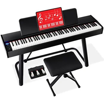 88Key Weighted Full Size Digital Piano Electronic Keyboard Set for All Experience Levels with UStand 3 Sustain Pedal Unit Stool