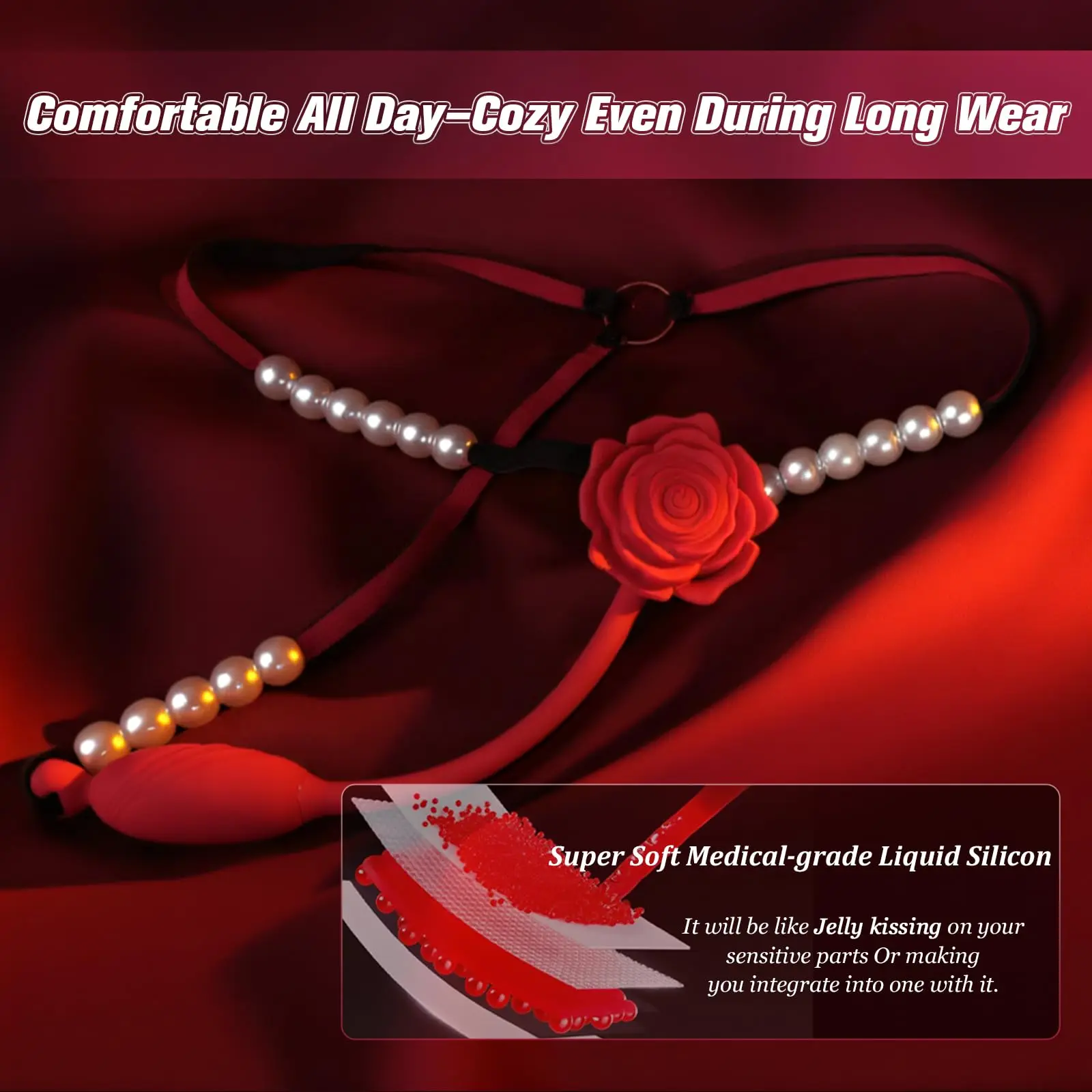 Pearl thong-style adult accessory arranged with red strap and modern control feature