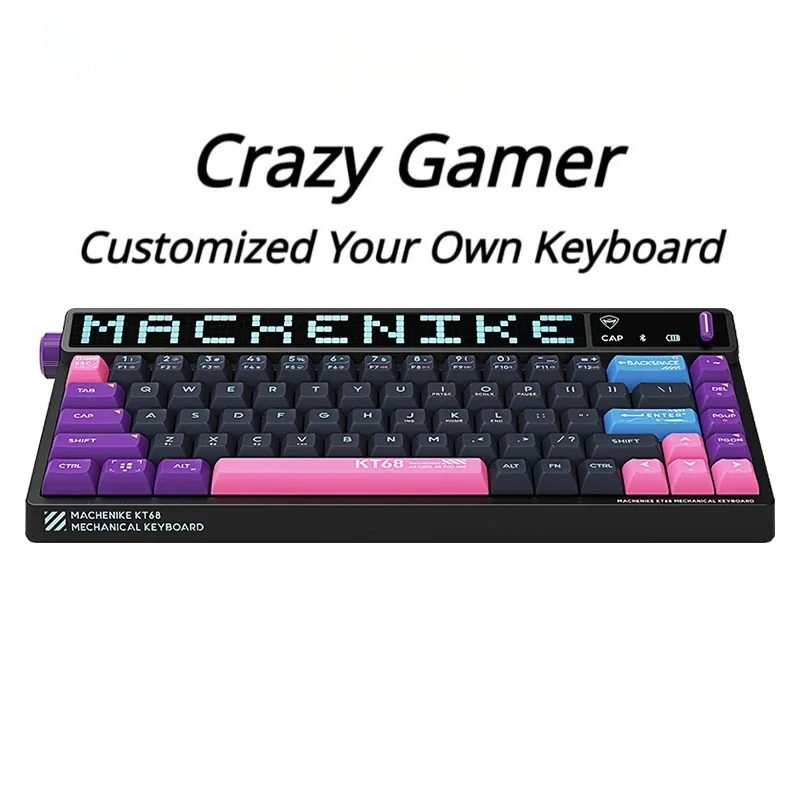 Crazy Gamer KT68 Wireless Mechanical Keyboard Three-Mode Hot-Swappable  Transparent E-Sports RGB Lighting with Digital Display