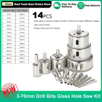 14 pièces 3-70mm forets verre trou scie Kit diamant enduit noyau trou scie marbre foret carrelage céramique verre porcelaine forage 1