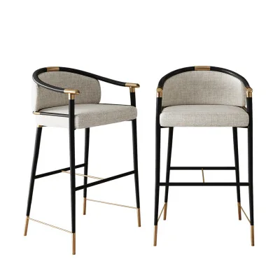Delicate modern style metal sponge fabric bar stool with handrail leisure high foot chair best price for sale |