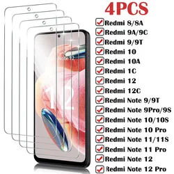 4PCS Tempered Glass for Xiaomi Redmi Note 12 11 10 9 Pro 11S 10S 10T 9S Screen Protector Redmi 9A 9C 10C 10A 9T 12C 8 8A Glass