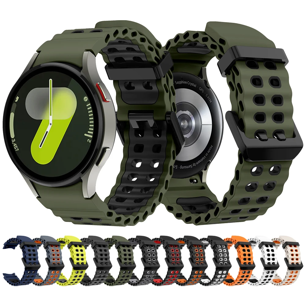 No Gaps Sports Two-Tone Silicone Strap For Samsung Galaxy Watch 7 FE 6 5 Pro 4 44mm 40mm Marine Band Bracelet Belt Accessories