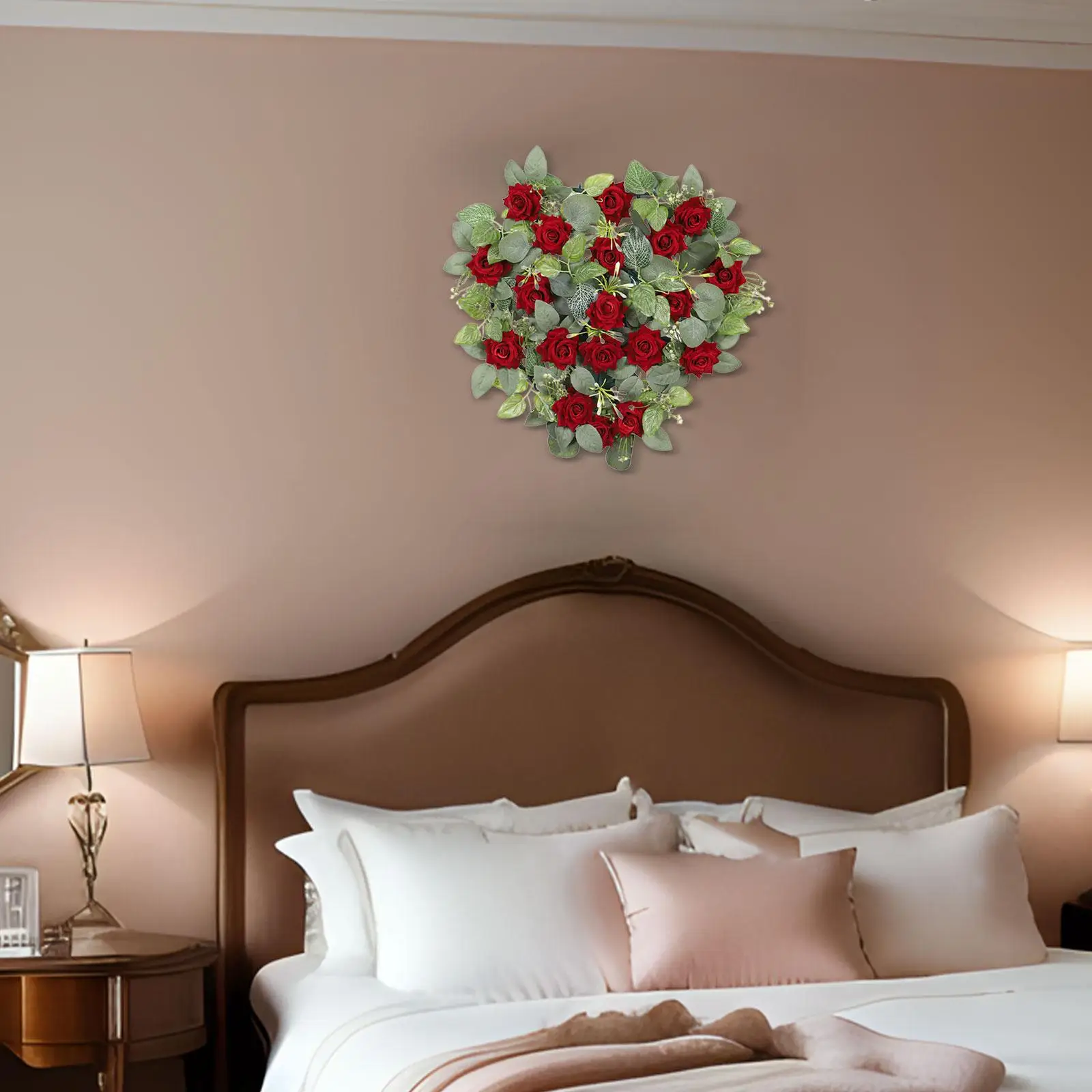 Valentines Wreath Adornment Valentines Day Heart Shaped Wreath Artificial Flower Wreath for Tree Bedroom Living Room Wall Decor