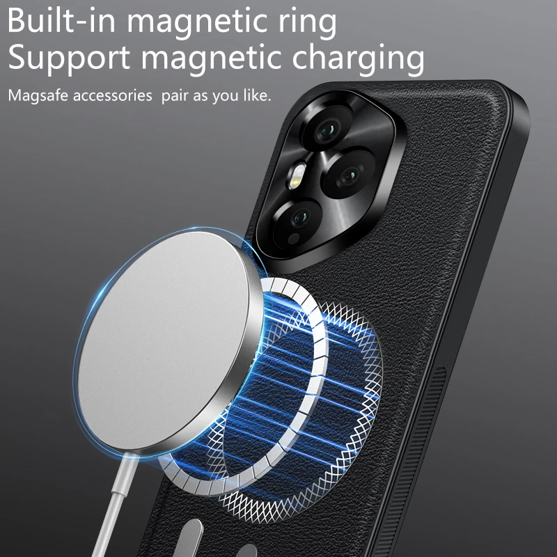 Luxury PU Leather Magnetic Phone Case with Metal Ring and Lens Protection - Shockproof Cover