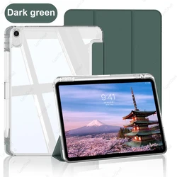 Transparent Tablet Case with Pencil Holder and Tri - Fold Stand Design (Dark Green)