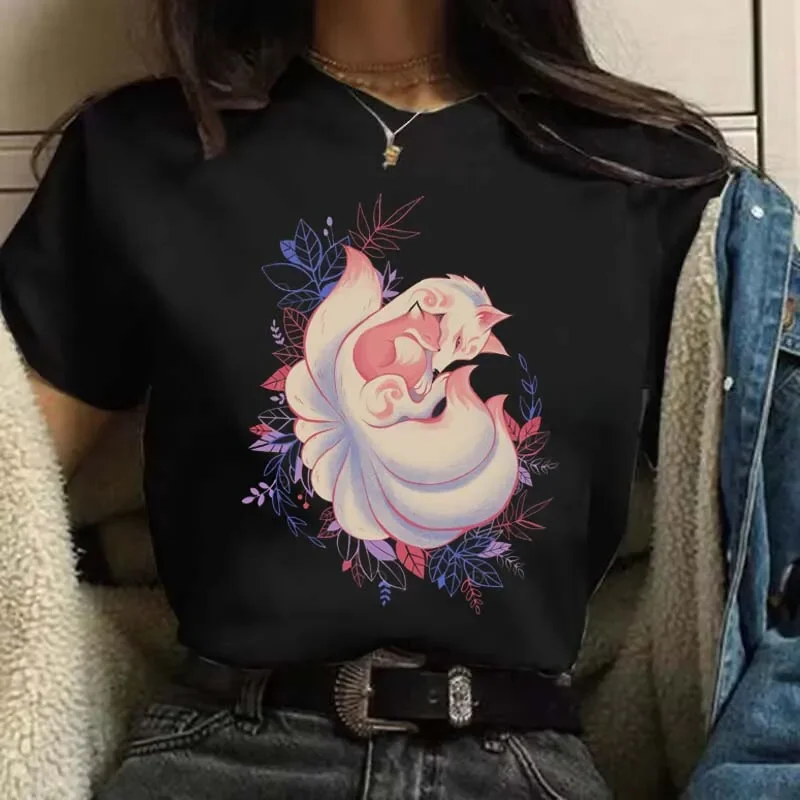 

Модная Милая женская футболка с рисунком, милая Акварельная футболка с животным принтом в стиле 90-х, женская одежда с коротким рукавом и принтом.