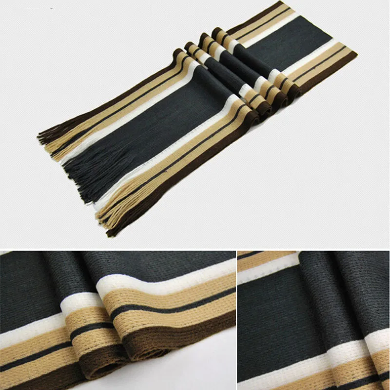 Classic Striped Outdoor Scarves Men Cashmere Soft Knitted Striped Scarf Long Tassel Neck Warmer Men's Winter Scarf
