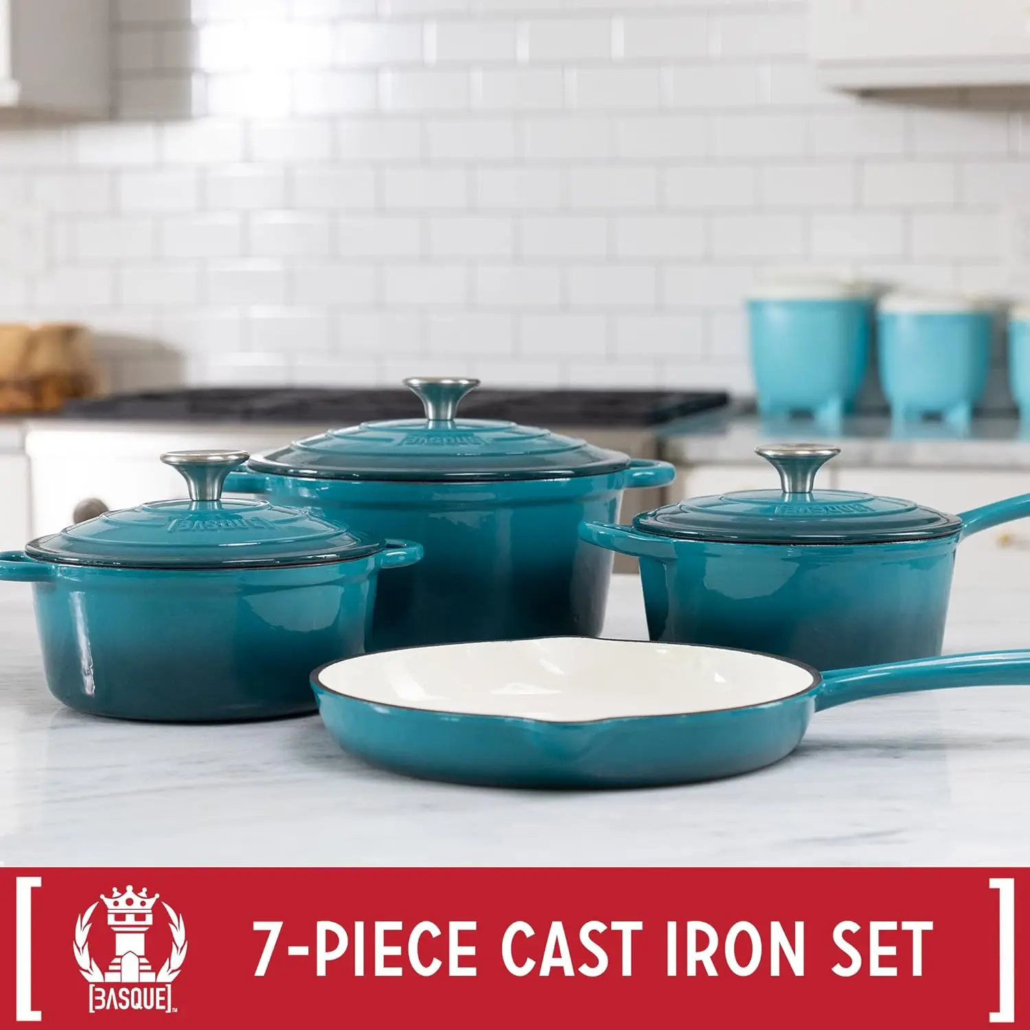 7-Piece Enameled Cast Iron Cookware Set – Biscay Blue Short Description: 2