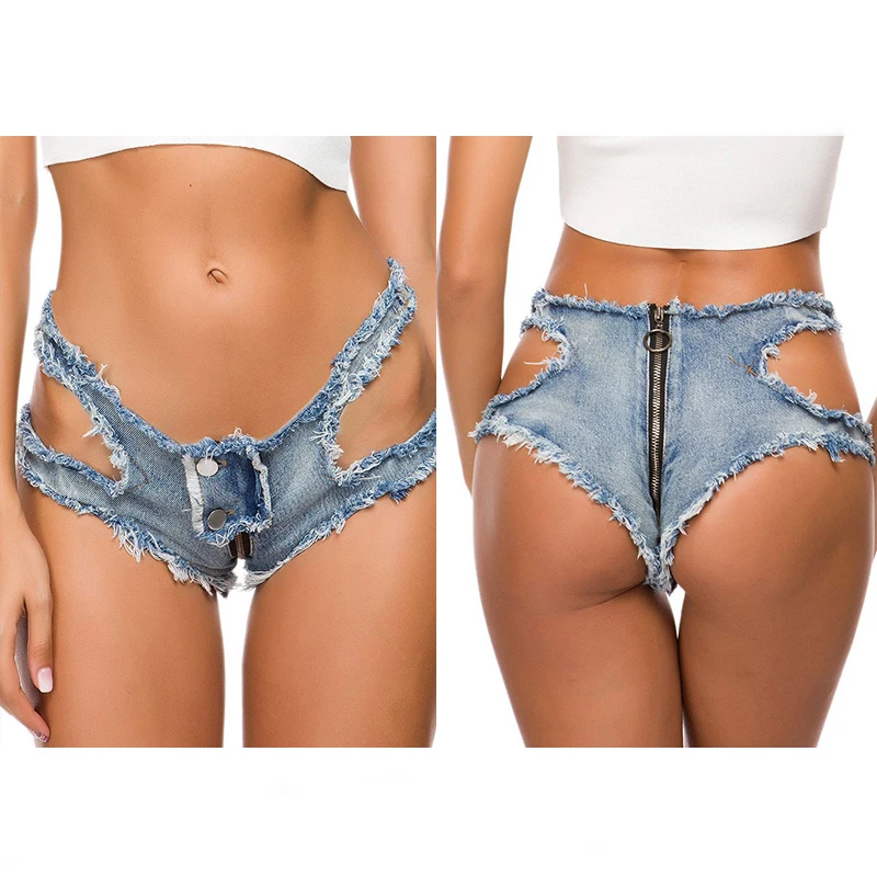 2022 New Outdoor Open Crotch Denim Jeans Shorts Women Invisible Zipper Plus  Size Bottoms Blue Denim Sexy Pants Exotic Costumes