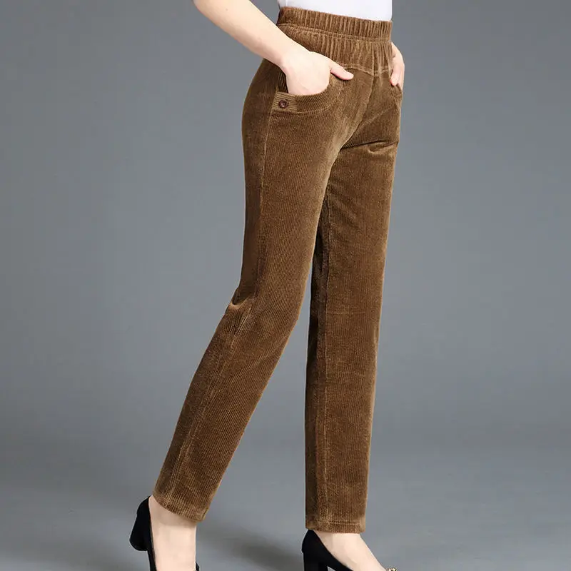 

Женские вельветовые повседневные брюки с высокой талией, Осень-зима 2023, женские тонкие шаровары, модные Универсальные брюки-карандаш, женские S32