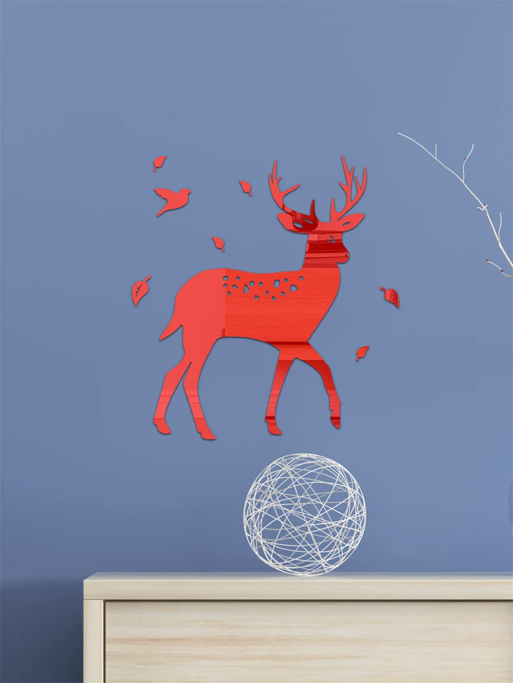 1set Plume Deer 3D Mirror Wall Sticker For Living Room Art Home Decor Vinyl Decal DIY Acrylic Sticker Mural Wallpaper Decor