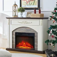 44Inch Electric Fireplace with Mantel, Fireplace Mantel with Stacked Stone Surround,Freestanding Fireplace Heater with LED Flame 1