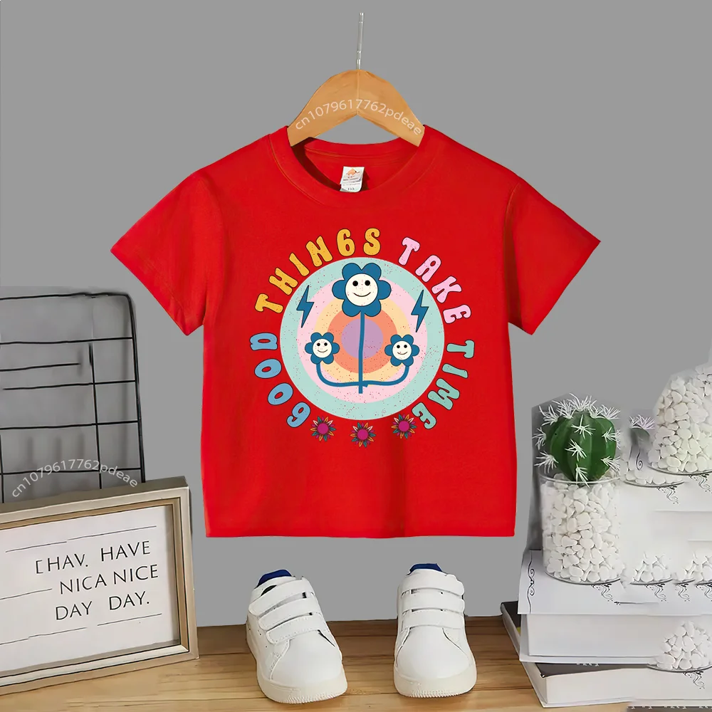아동용 편안한 반팔 코튼 티셔츠, 크루넥 상의, 하라주쿠, 100% 코튼 아웃도어 패턴, 십대 여름 의류