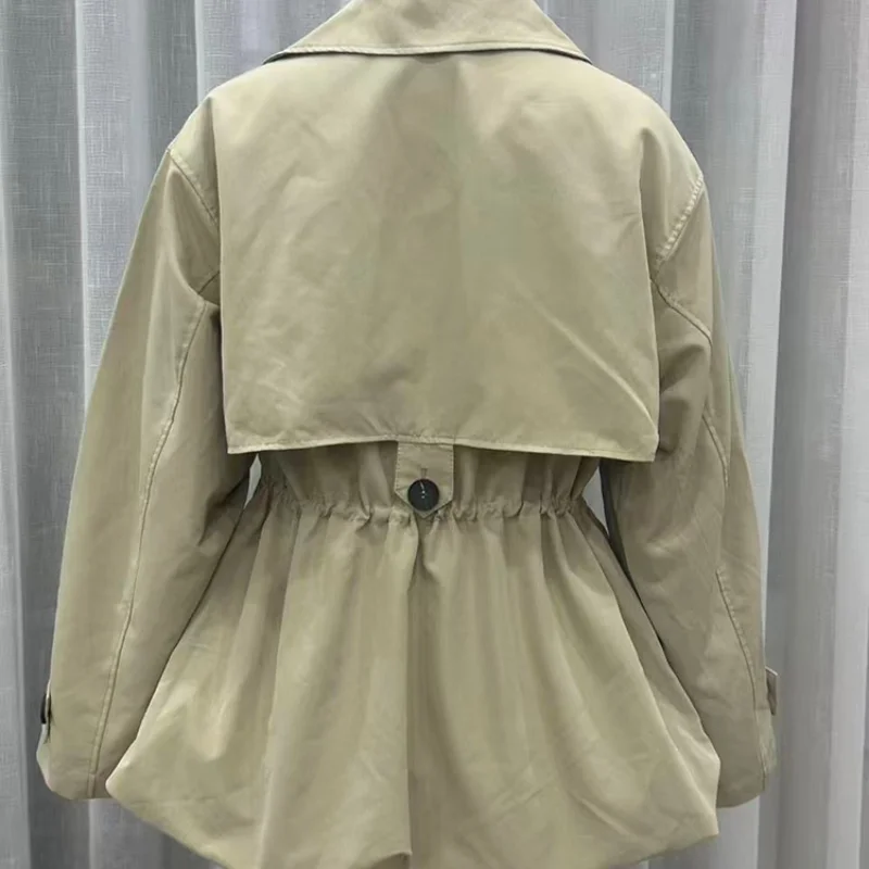 Simple Commute Lady Trench Coat Collar Tie Waist Cinched Button Patchwork Jacket 2026 Fall Chic Korean Office Daily Outerwear