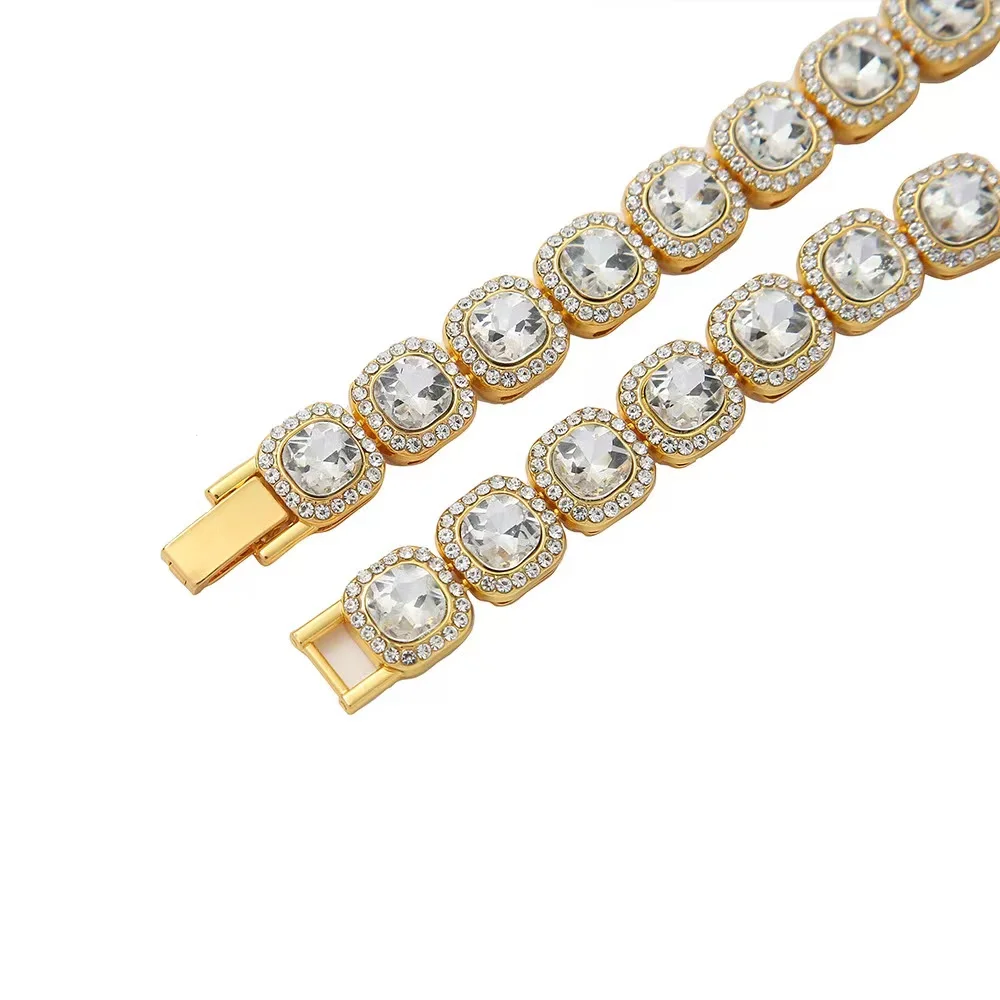 Rapper 10MM Bling Iced Out Chain Bracelet Necklace Geometric Square Tennis Chain for Men Women Mens Hop Hip Jewelry Mens Choker