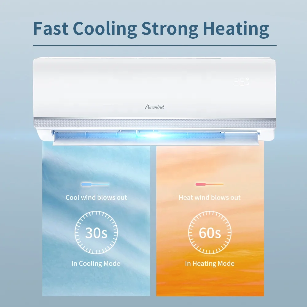 Puremind High Quality 9000btu 12000Btu Split Wall Mounted Air Conditioner R410A R32 Inverter Cooling Fast  Wifi Control OEM 4
