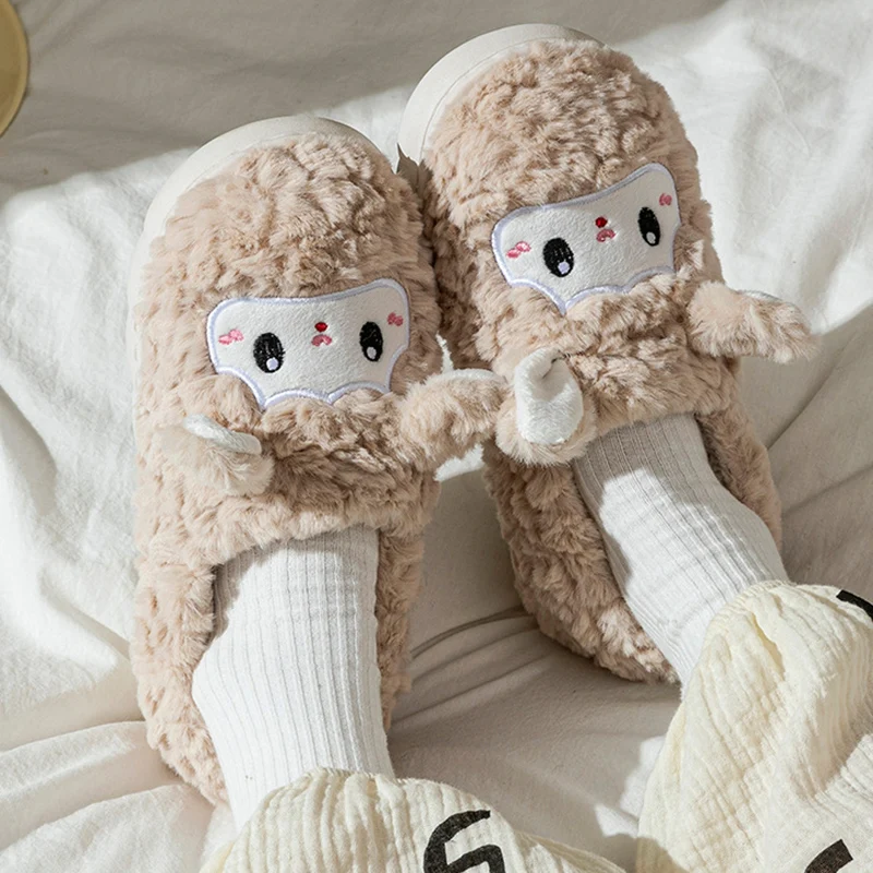 Cute Little Sheep Cotton Slippers for Women Bag Heel Warm Cotton Indoor Shoes Woman Soft Short Plush Home Slippers Ladies