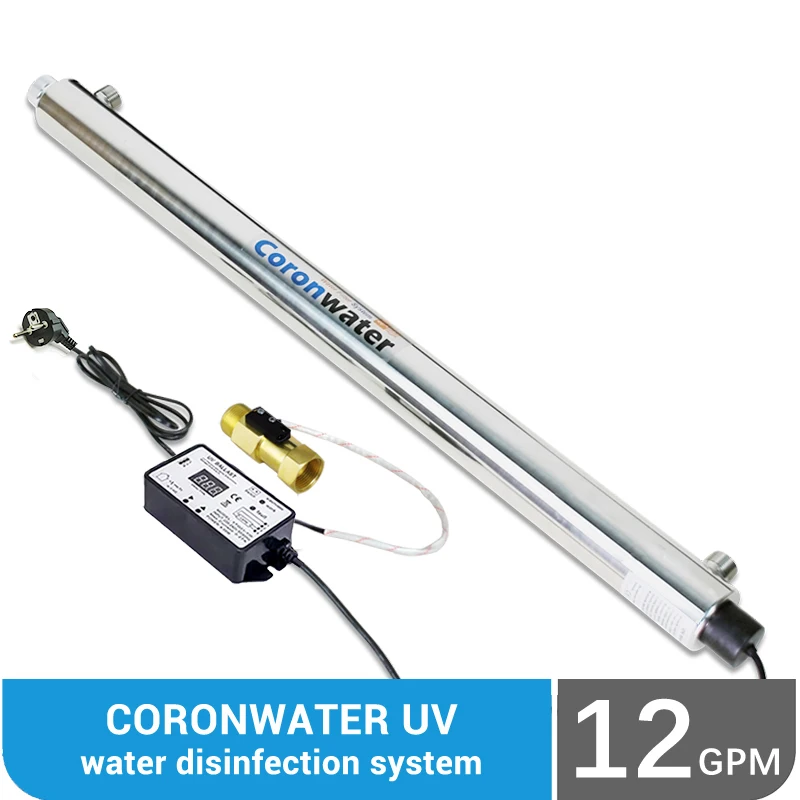 Coronwater UV Disinfection with Flow Switch, 12 Gpm Sterilization for Water Filter