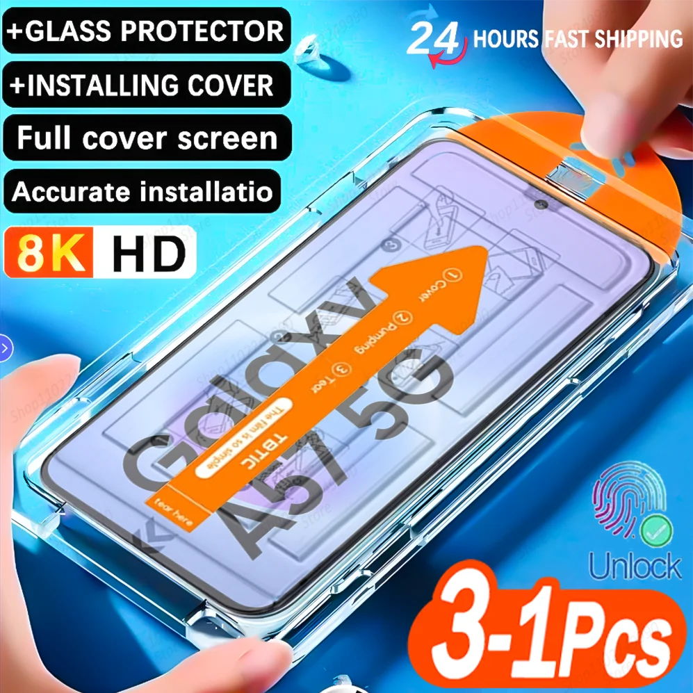 3-Pack 8K HD Tempered Glass Screen Protector with Easy Install Auto-Dust Box