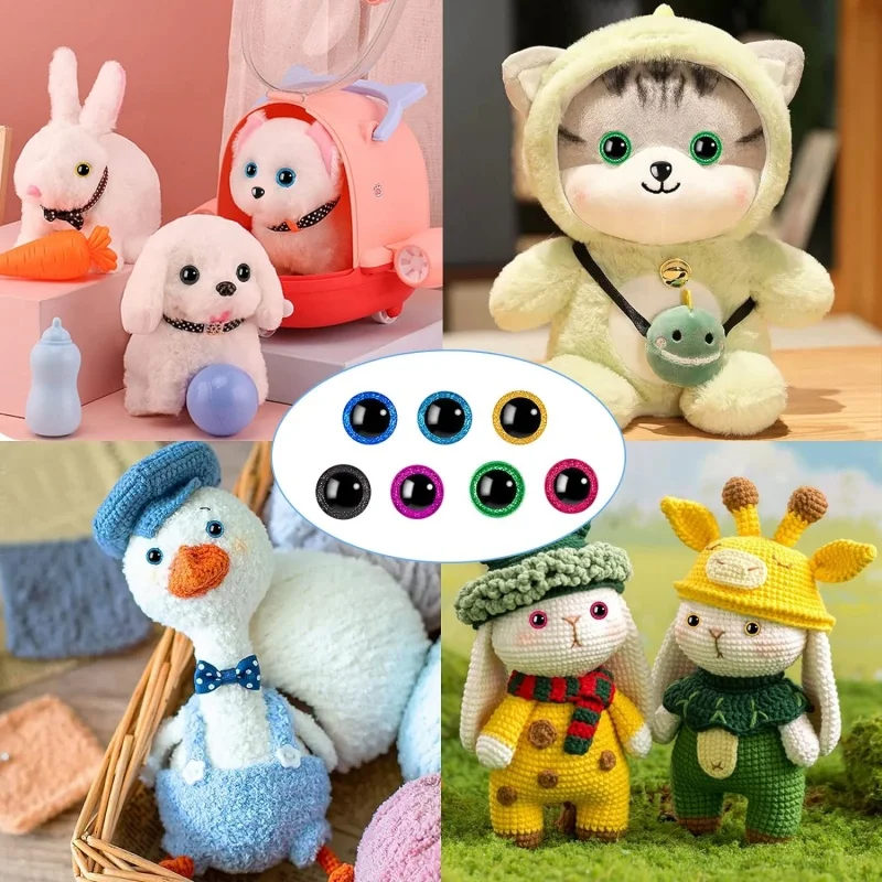 180PCS Amigurumi 박제 동물을위한 안전 눈과 코 반짝이 눈 DIY 크로 셰 뜨개질 곰 장난감 눈 코 세트 인형 만들기 용품