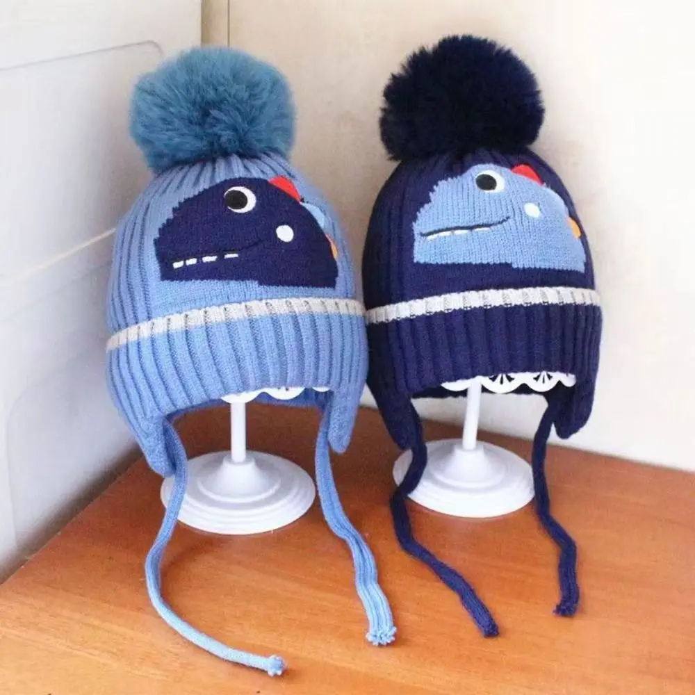 Cartoon Dinosaur Boys Girls Ear Protection Hat Winter Children Knitted Hats Warm Baby Thicken Beanies Cap Kids Accessories 6