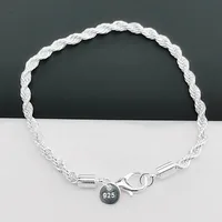 925 Sterling Silver 4MM Twisted Rope Bracelets For Women Men Fashion Minimalist Couple Chain Bracelet Male Unisex Jewelry Gifts - Image 4