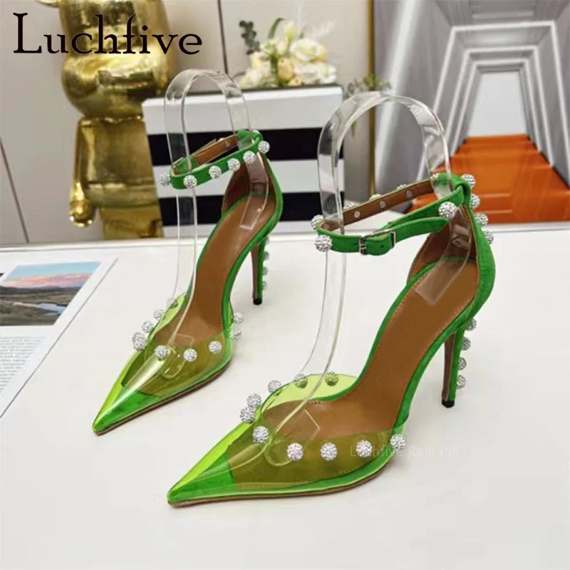 

2023 Summer New Crystal Summer Sandals Women High Heels Party Shoes Pointed Toe Shoes Woman Sexy Slingbacks Runway Sandals