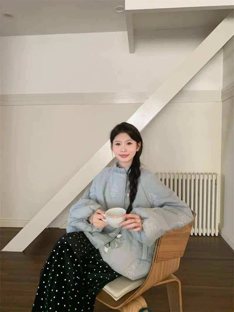Gentle Wind Collar Embroidery Warm Cotton-padded Jacket Coat Women's Winter Casual Coat