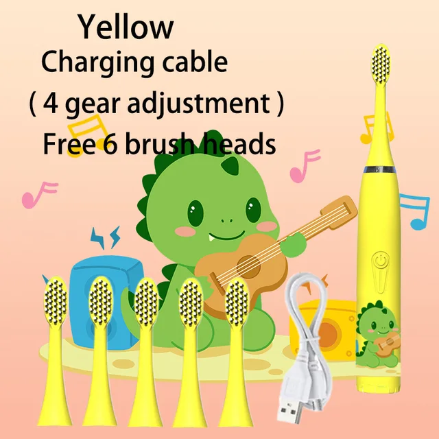 Sonic Electric Toothbrush IPX7 Waterproof With Replacement Heads Automatic Rechargeable Colorful Children Cartoon Brush For Kids 2