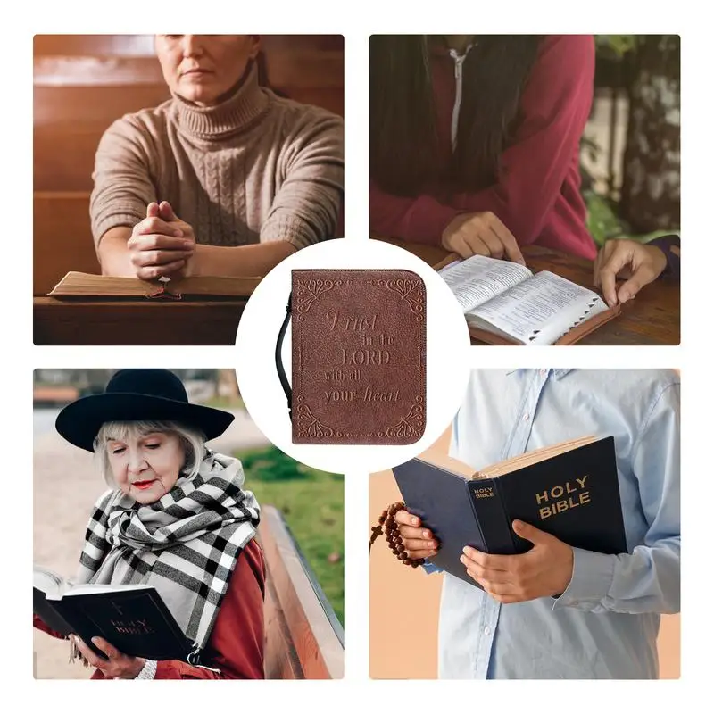 Bible Carrying Case PU Leather Bible Case With Handle Portable Carrying Book Case Church Bag With Handle For Church Bible Study