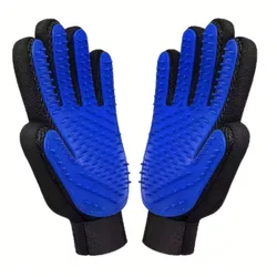 Pet Grooming & Massage Gloves - Effective Hair Removal (Blue)