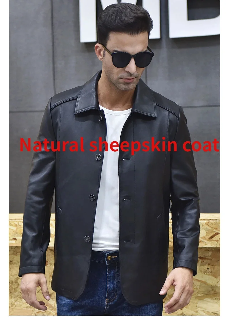 Description Picture 3 of itemSoft Pure Sheepskin Coat Men's Genuine Leather Jacket Medium Slim Casual Natural Clothing Male Lapel Business Jackets