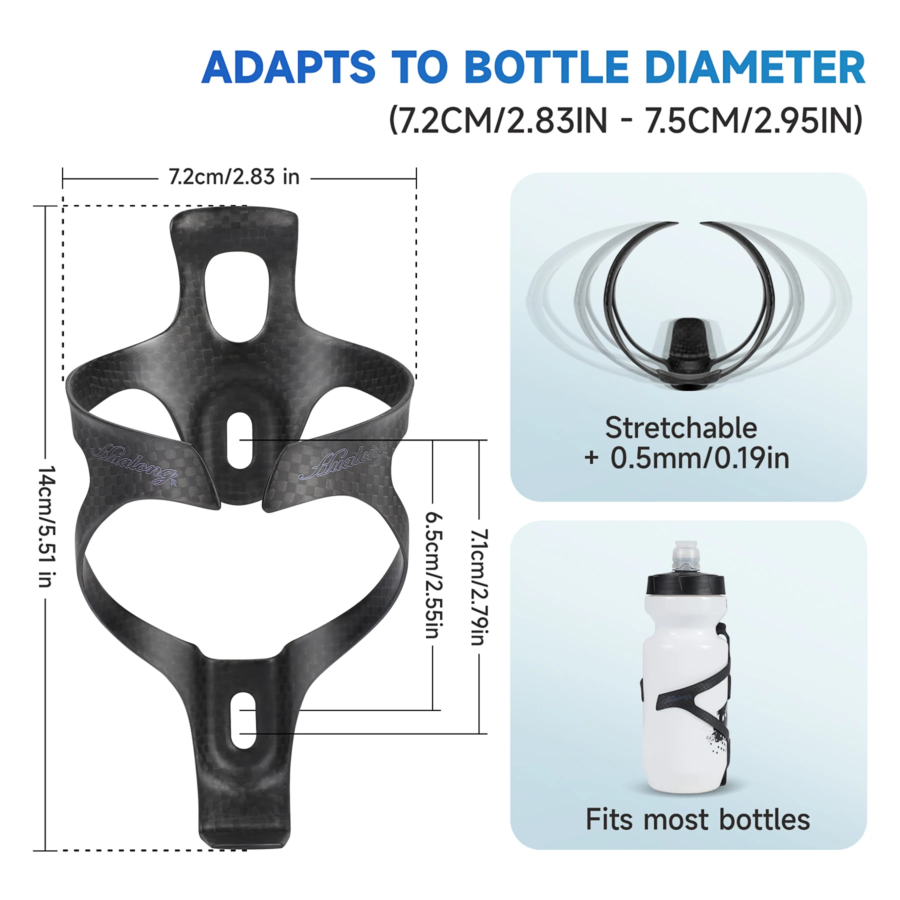 Bicycle Water Bottle Cage HUALONG Carbon Fiber Mountain Road Bike Water Bottle Holder Matte Black Weight (16&plusmn;2g)
