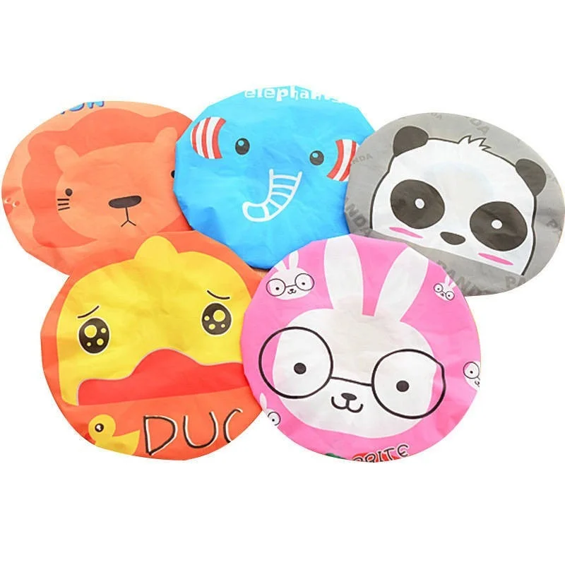 1Pcs Women Kids Hair Protective Cap Cute Waterproof Shower Cartoon Cap Spa Cap Saunas Lace Elastic Band Cap Home Shower Caps
