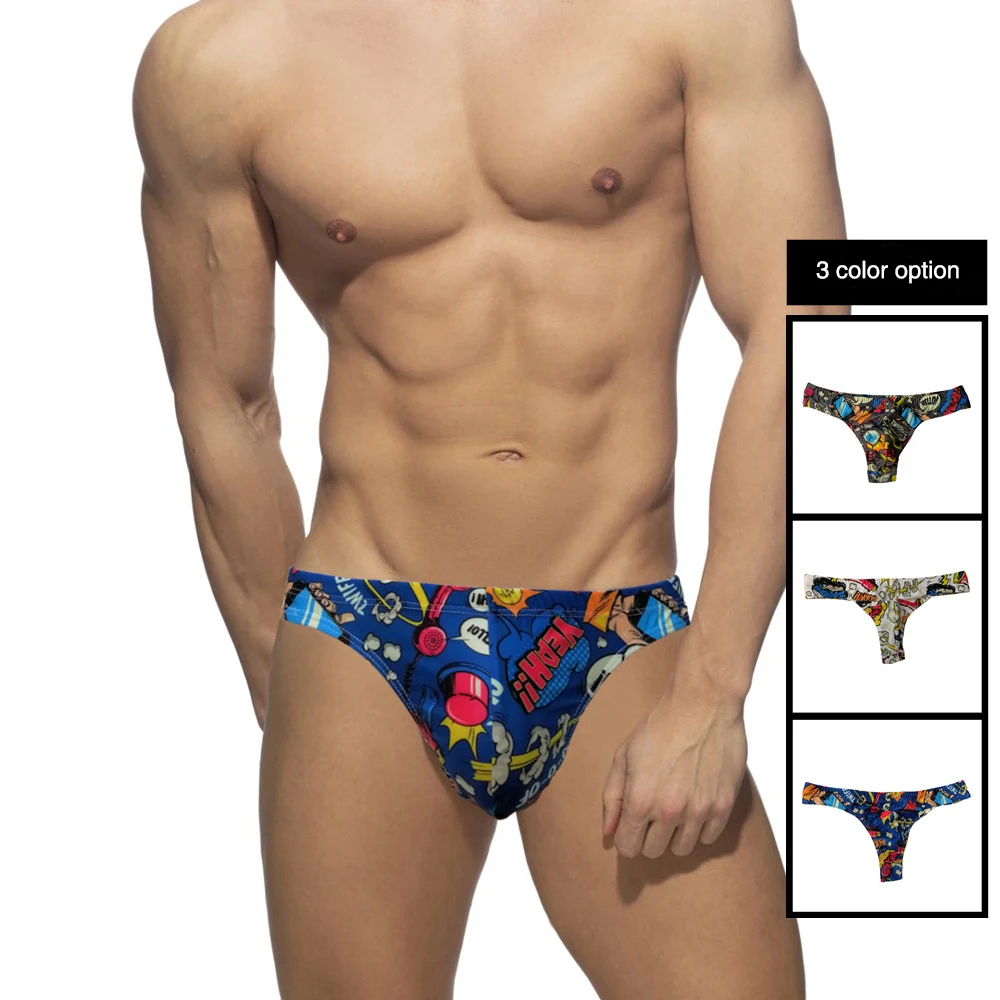 

Summer Mens Thong Swimwear Graffiti Bikini Swimming Briefs Sexy Low Waist Male G String Swimsuits Gay Sport Swim Surfing Trunks