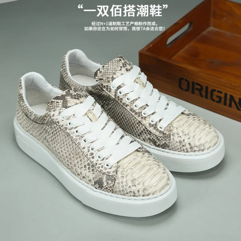 Authentic Python Board Fashionable Versatile Lightweight Genuine Sole Casual Shoes Snake Leather Suede Trendy Men's Shoes Loafer