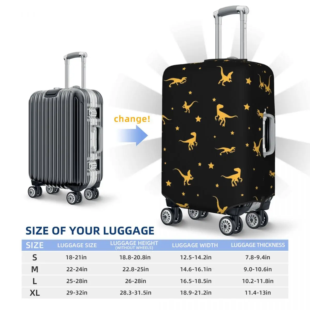 Dinosaur Gold Suitcase Cover Cute Animal Print Business Flight Strectch Luggage Accesories Protector 5