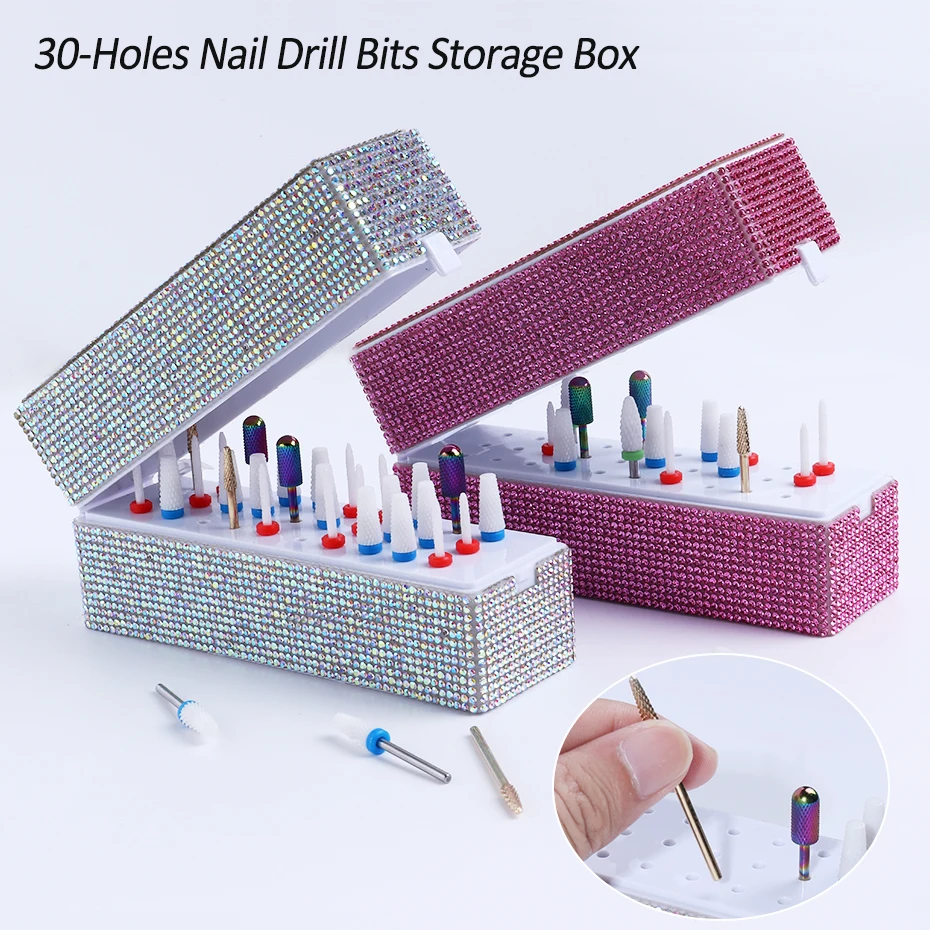 30Holes Nail Drill Bits Storage Box Manicure Milling Cutter Holder Nail Drill Display Stand Showing Shelf Nail Accessories Tools