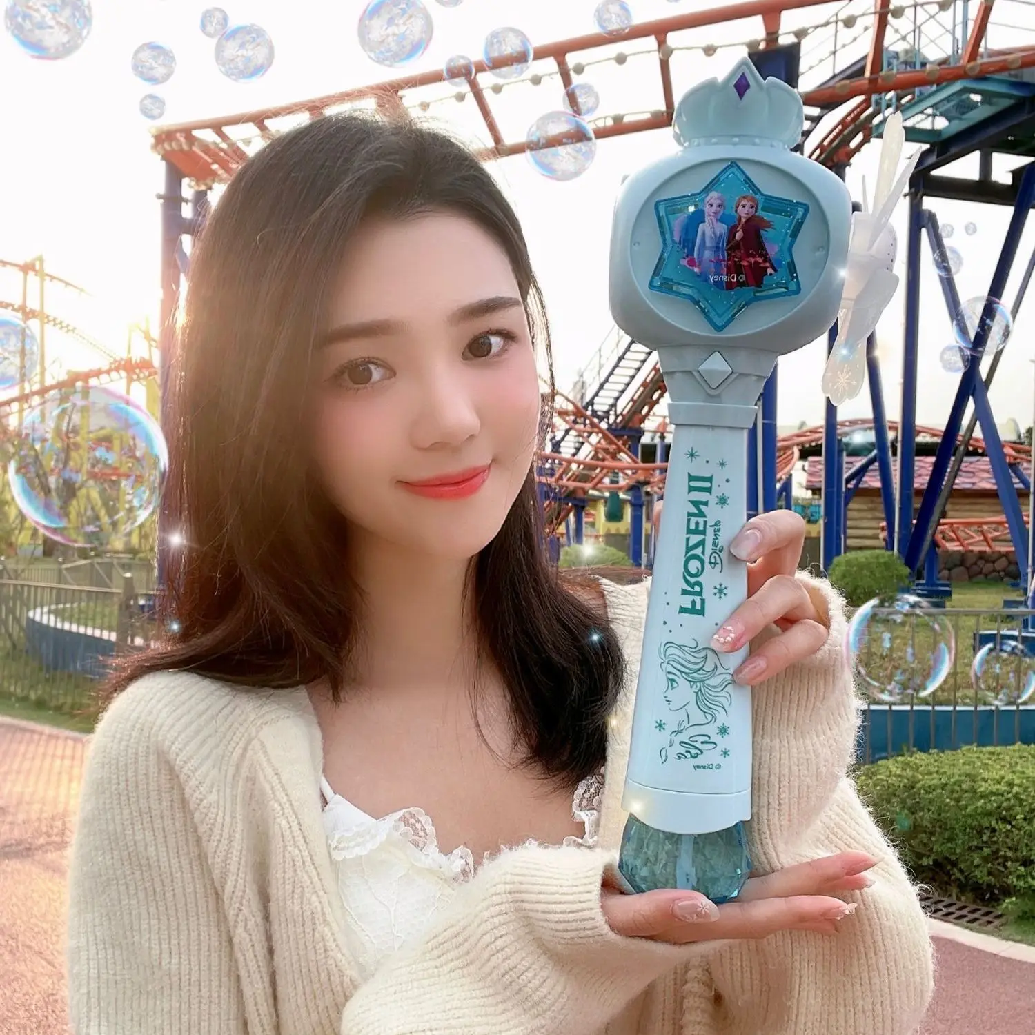 

Disney cartoon frozen Minnie bubble machine children holding Mickey light music electric bubble girl magic wand