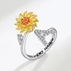 KOFSAC Adjustable Size Sunflower Rotatable Ring Women Personality Zircon 26 English Letter Rings 925 Silver Gold Two Color Ring 1
