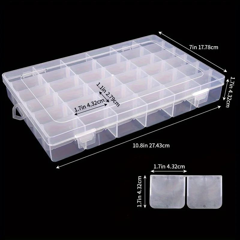 36 Compartments Plastic Craft Storage Box, Adjustable Compartment Jewelry Storage, Storage Box With Detachable Divider And Lid, 3