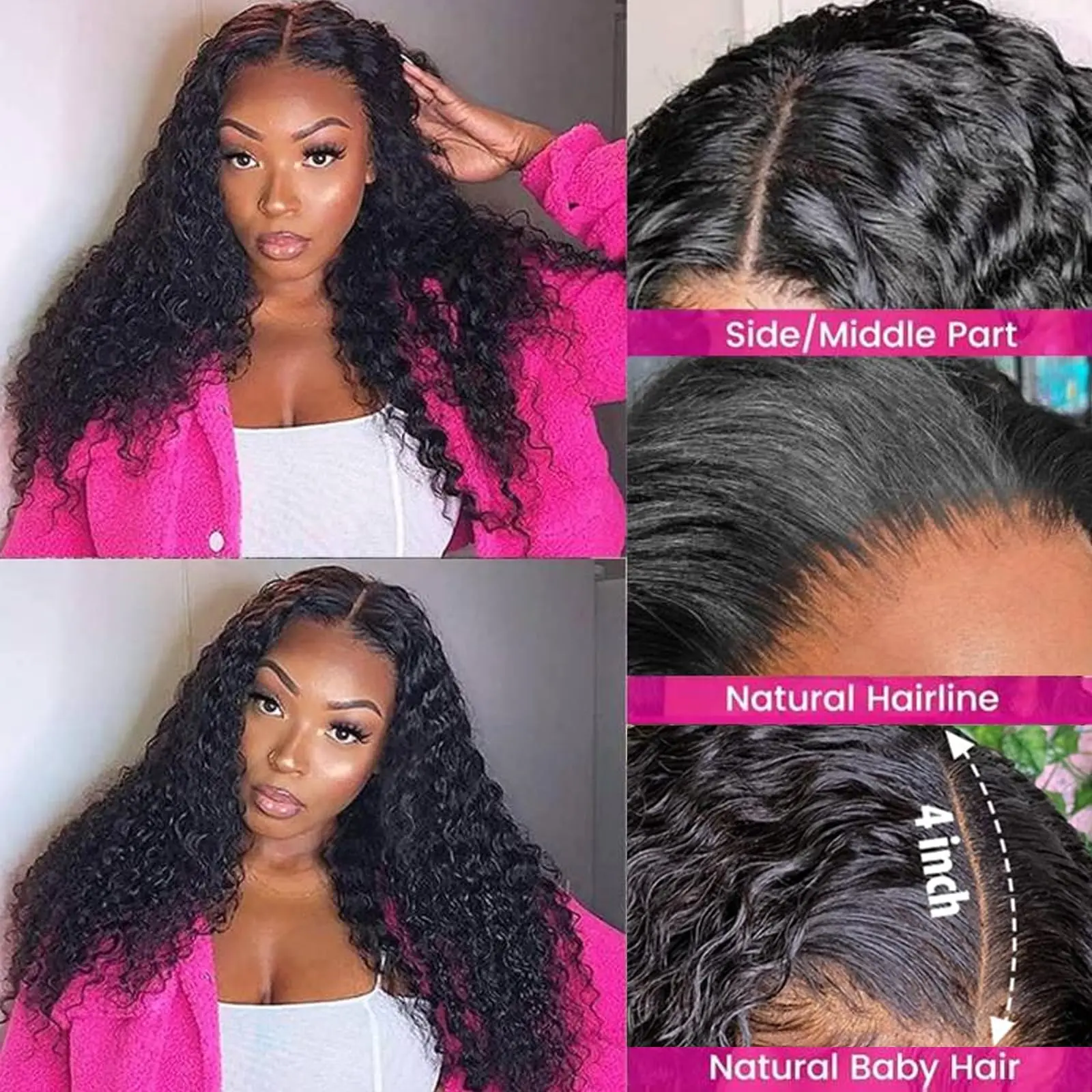 Kinky Curly Closure Only Brazilian Human Hair 4x4 Transparent Lace Closure Free Part  Straight Water Pre Plucked with Baby Hair