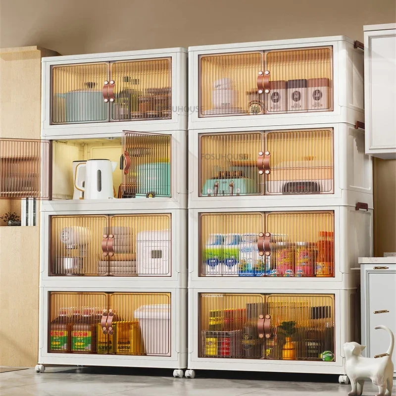Nordic Metal Kitchen Cabinet for Kitchen Furniture Living Room Storage Cabinet Multifunction Pulley Multilayer Household Cupboar