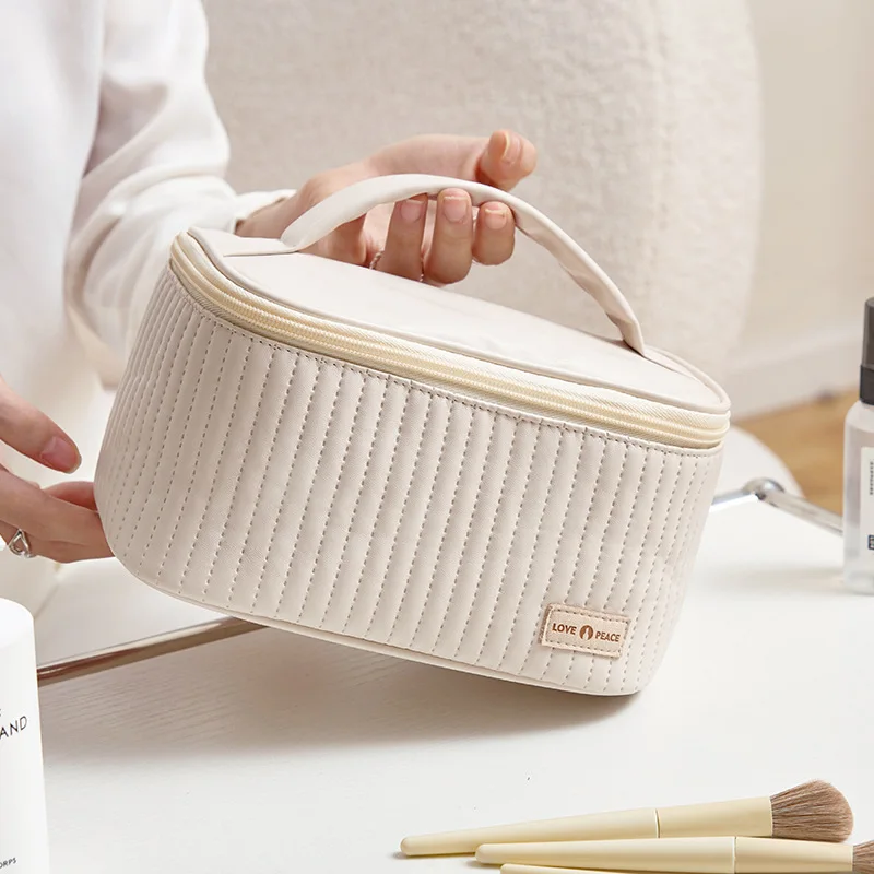 Borse per il Trucco da Viaggio per Donne, Astucci Carini per Cosmetici, Organizer Portatile in Tinta Unita, Borsa per Cosmetici in Pelle PU