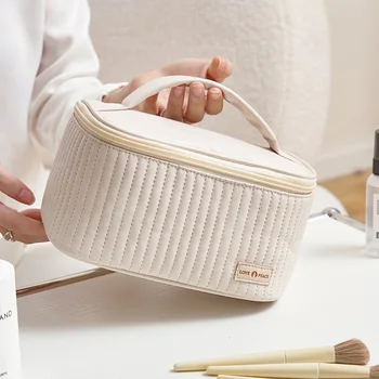 Borse per il Trucco da Viaggio per Donne, Astucci Carini per Cosmetici, Organizer Portatile in Tinta Unita, Borsa per Cosmetici in Pelle PU