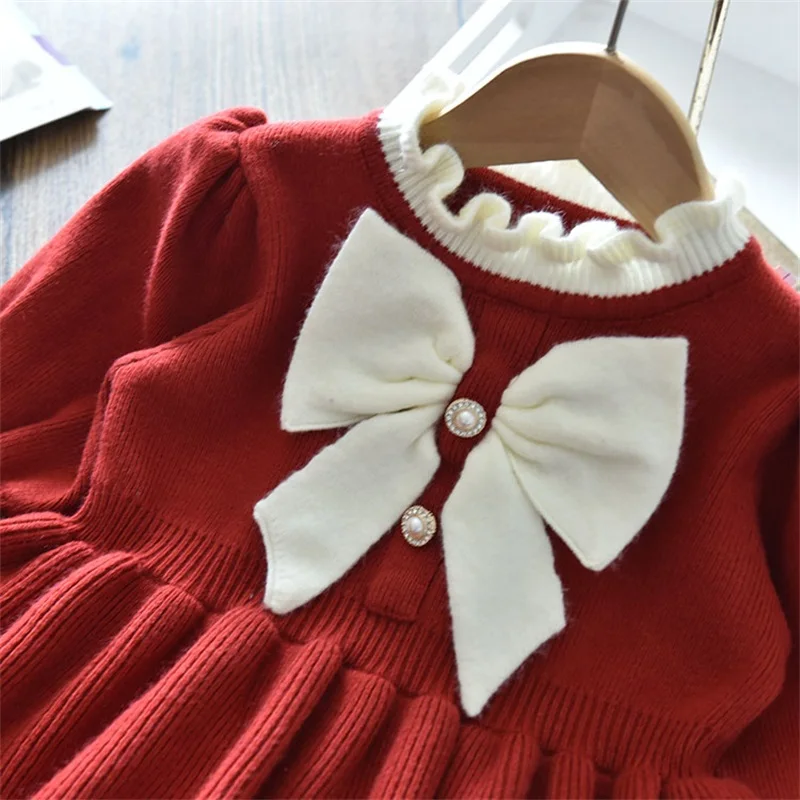 Long Sleeve Girls Winter Dresses 2023 New Warm Knit Sweater Kids Red  Christmas New Year Party Princess Gown 1-8 Yrs Baby Vestido - AliExpress  1501