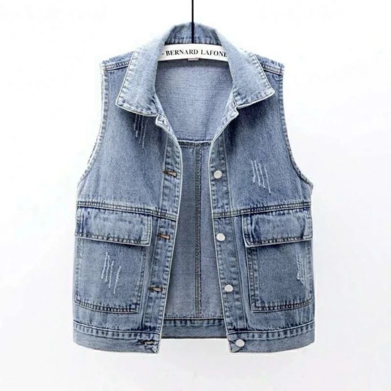 JMPRS Plus Size Women Denim Vest Fashion Ripped Autumn Blue Jeans Jacket Sleeveless Spring Loose Short Coat Causal Waistcoats rab coat womens