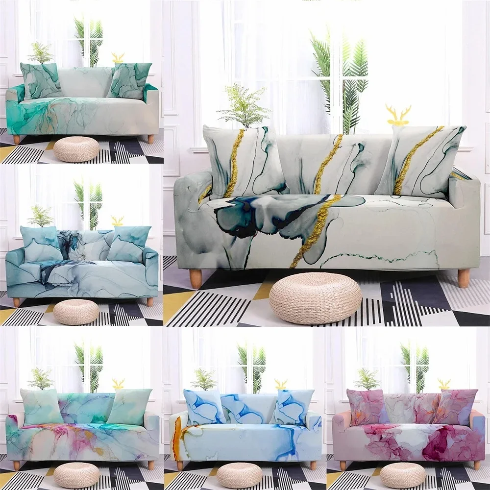 Modern Light Luxury Marble Style Sofa Cover All-inclusive Polyester L-shaped Sofa Quan Gai Home Living Room Big Sofa Fundas 2
