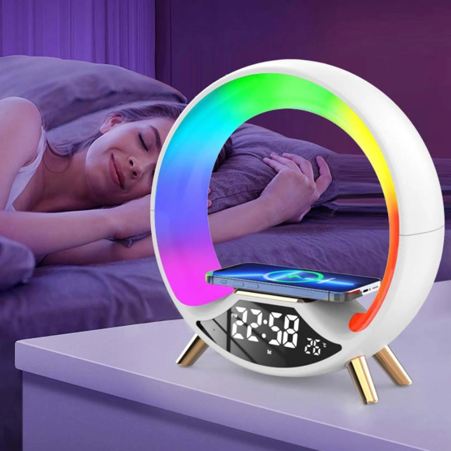 

Mini Wireless Charger Pad Stand Speaker TF RGB Night Light Fast Charging Station for iPhone for Samsung for Xiaomi for Huawei